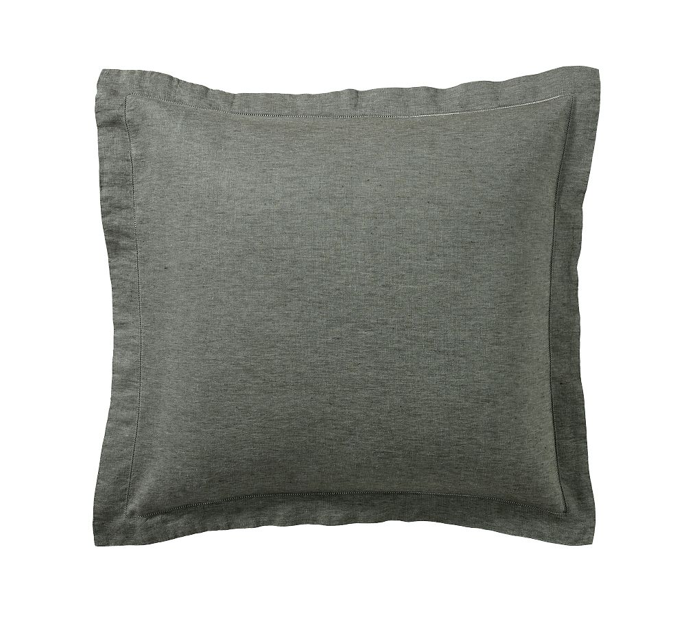 Open Box: Belgian Flax Linen Sham, Euro Set of 3 - Dark Forest