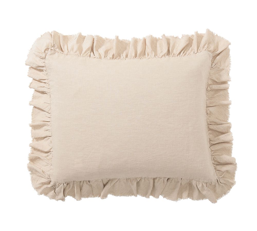 Open Box: Belgian Flax Linen Fringe Ruffle Sham, Standard - Set of 2 - Rosewater