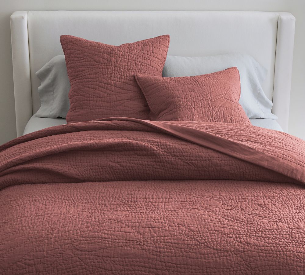 Open Box: Belgian Flax Linen Handcrafted Quilt, King/Cal. King - Rosewood