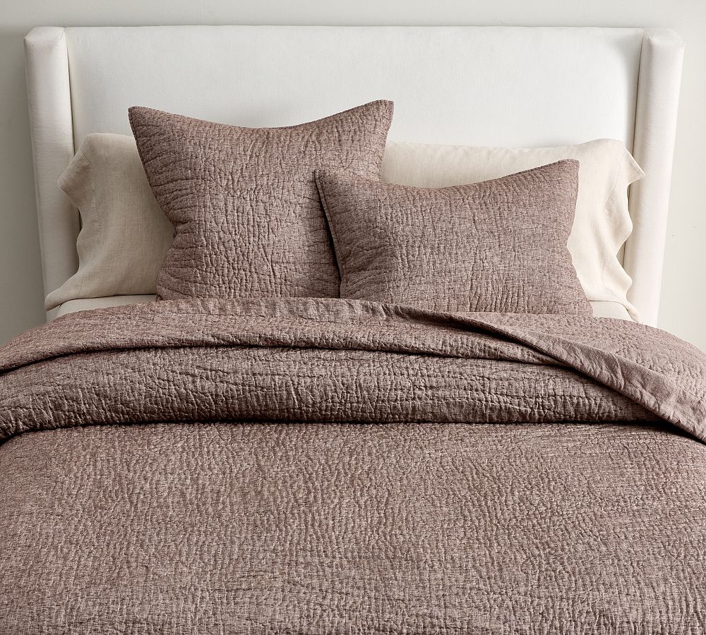 Open Box: Belgian Flax Linen Handcrafted Quilt, King/Cal.King - Coffee