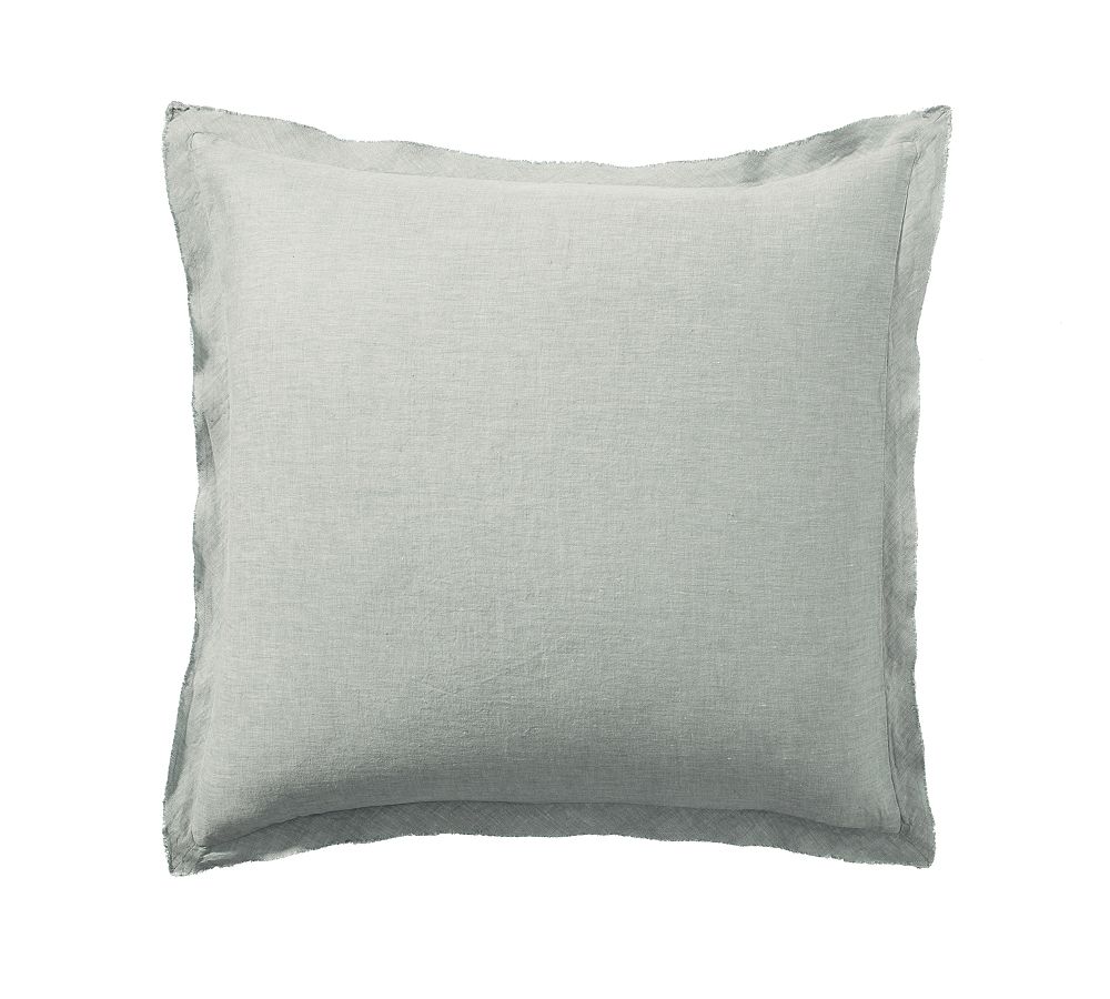 Open Box: Belgian Flax Linen Double Flange Sham, Euro Set of 3 - Mineral Blue
