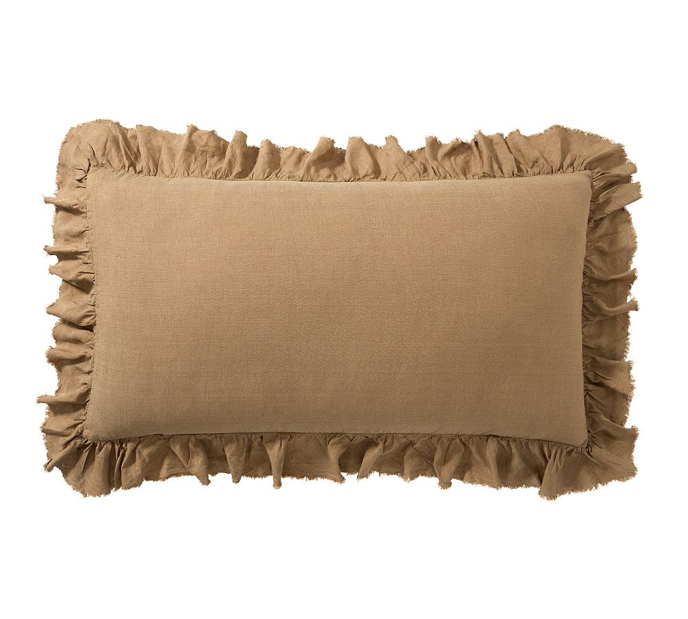 Open Box: Belgian Flax Linen Fringe Ruffle Sham, King - Set of 2 - Bronze