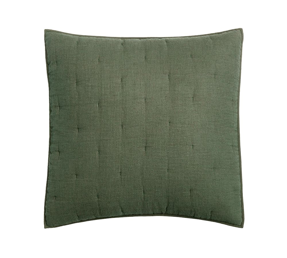 Open Box: European Flax Linen Waffle Quilted Sham, Euro Set of 2 - Cypress