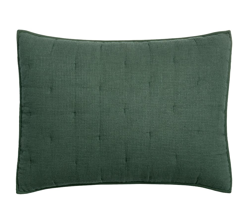 Open Box: European Flax Linen Waffle Quilted Sham, Standard Set of 2 - Pine
