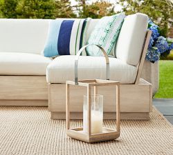 Capri Frosted Glass &amp; Acacia Wood Outdoor Lantern