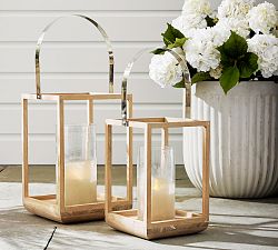 Capri Frosted Glass &amp; Acacia Wood Outdoor Lantern