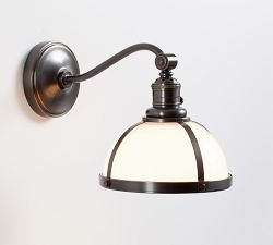 Curved Arm Industrial Milk Glass Sconce (8'')