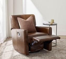 Irving Square Arm Leather Swivel Recliner