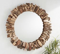 Natural Driftwood Frame Round Wall Mirror
