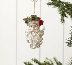 Mercury Glass Santa with Wreath Ornament