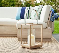 Capri Frosted Glass &amp; Acacia Wood Outdoor Lantern