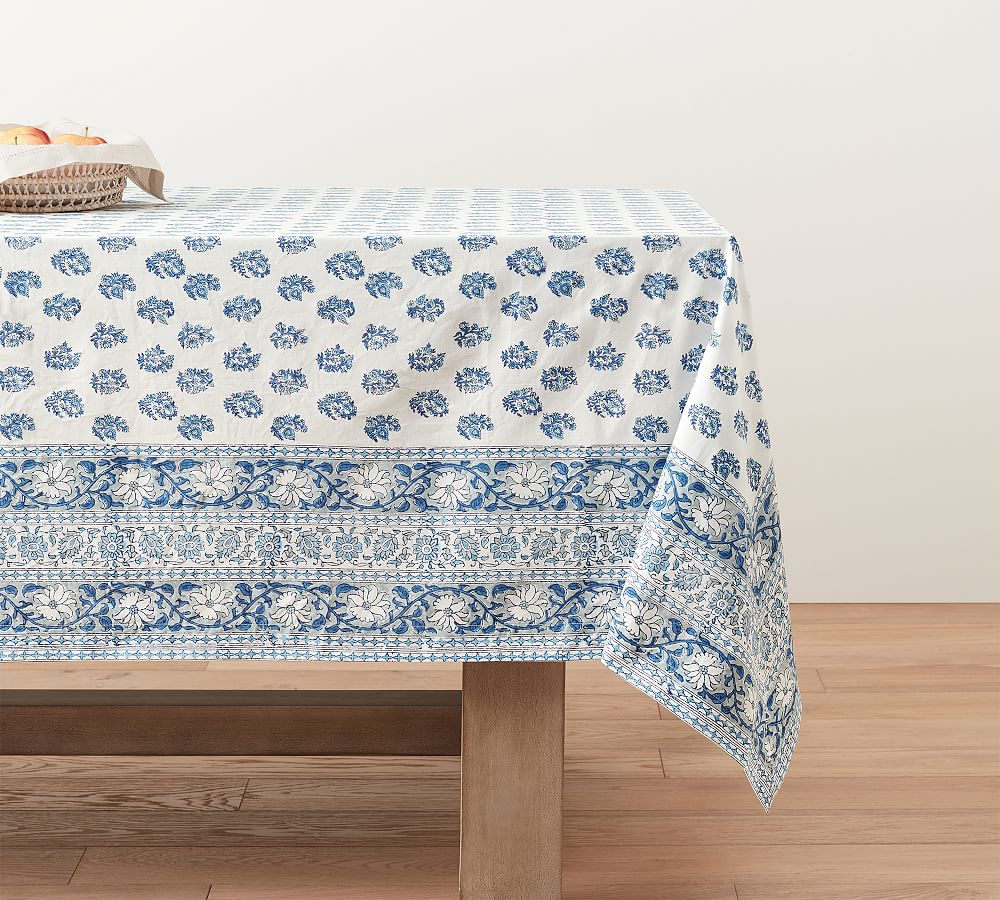 Sophia Floral Block Print Cotton Tablecloth