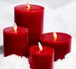 Open Box: Premium Flickering Flameless Wax Pillar Candles - Red