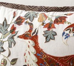 Fox Embroidered Lumbar Pillow Cover