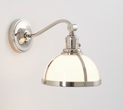 Curved Arm Industrial Milk Glass Sconce (8'')