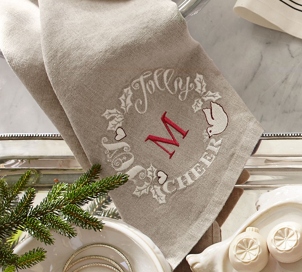 Joy Embroidered Wreath Hand Towels - Set of 2
