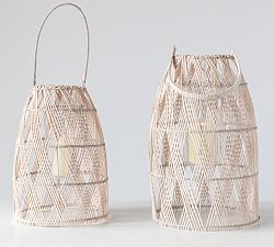 Poppy Woven Bamboo Lanterns With Handles, Set of 2