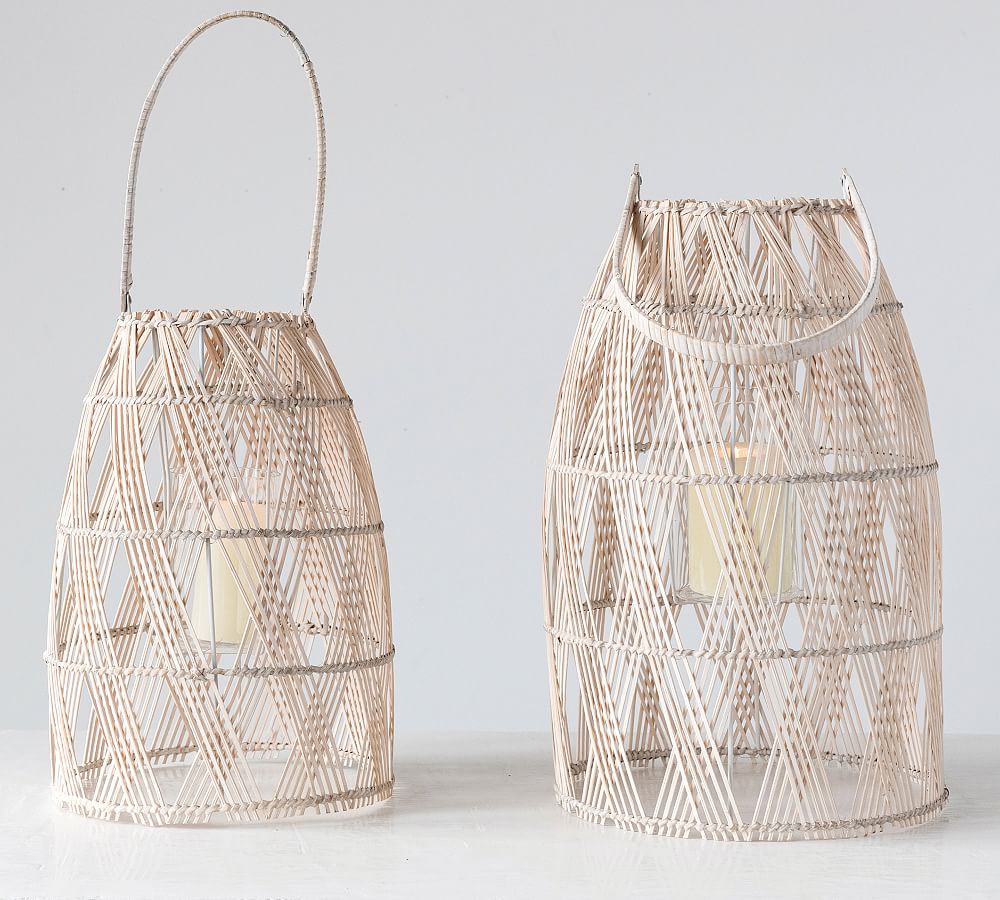 Poppy Woven Bamboo Lanterns With Handles, Set of 2