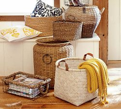 Whitewashed Basket with Leather Handles