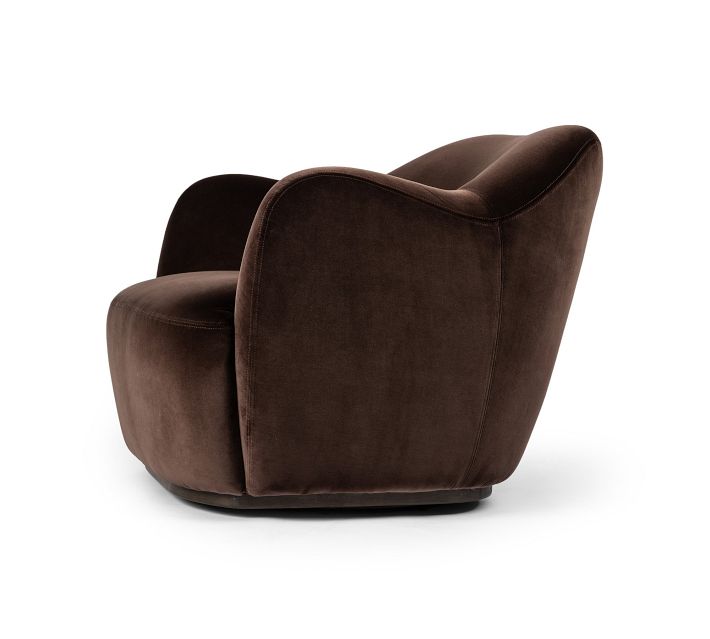 Brown velvet swivel chair side view