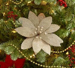 Gold Glitter Poinsettia Pick, Set of 3