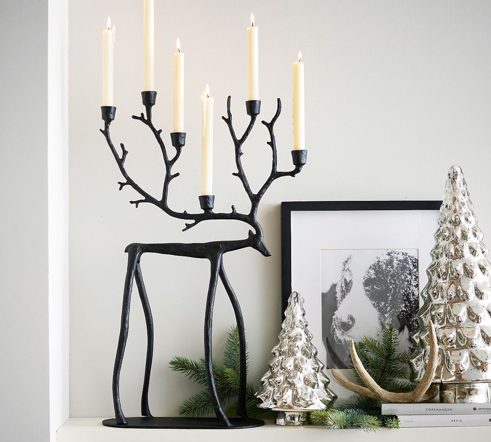 Bronze Sculpted Reindeer Candle Holder Centerpiece