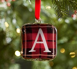Plaid Glass Letter Ornaments