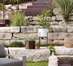 Isa Modern Planters With Stand - White/Brass