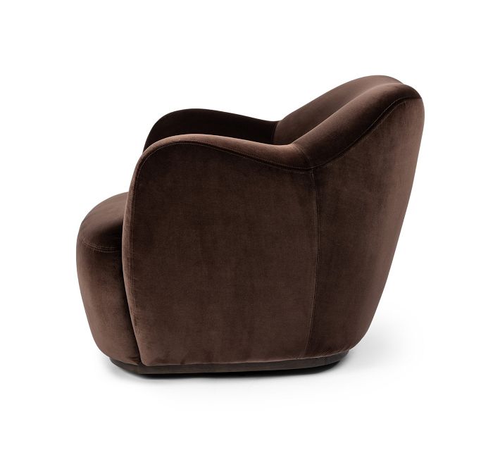 Brown velvet swivel chair back view