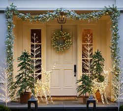 Lit Faux Frosted Pine &amp; Ornaments Wreath &amp; Garland