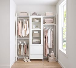 Essential Walk-In&#160;Closet by Hold Everything,&#160;6' Hanging System with&#160;Glass Cabinet &amp; Drawers&#8203;