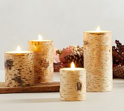 Open Box: Premium Flickering Flameless Textured Birch Wax Pillar Candles