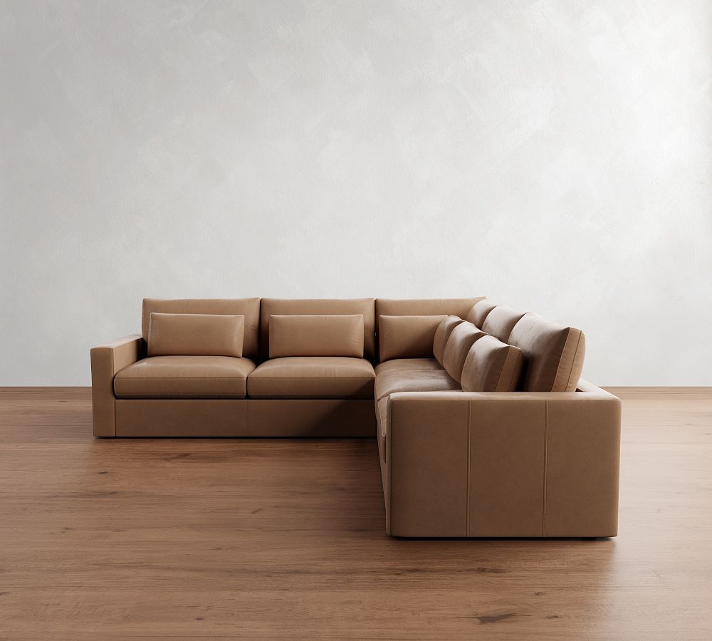 Westwood Square Arm Deep Seat Leather 3-Piece L-Shaped Sectional (122&quot;)