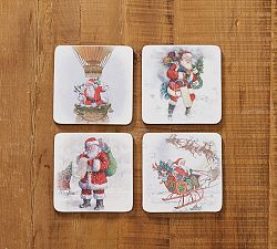 Nostalgic Santa Cork Coasters, Set of 4 - Assorted