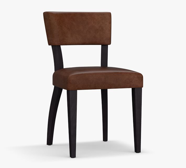 Brown leather chair with black legs, front view