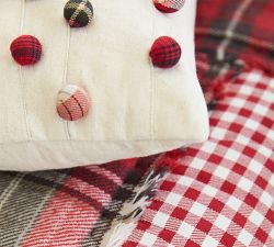 Plaid Pom Pom Lumbar Pillow Cover
