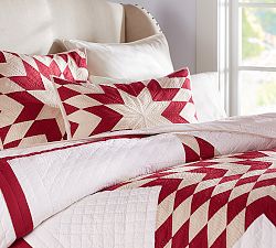 Red Starburst Patchwork Quilt &amp; Shams