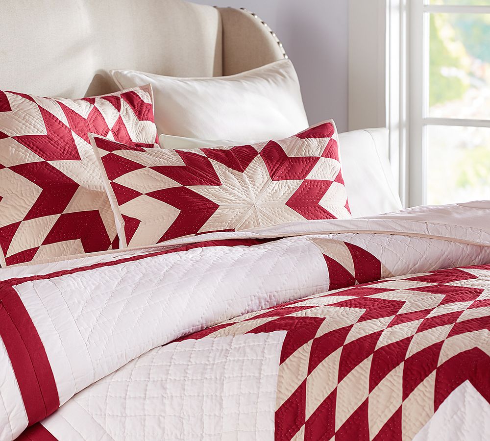 Red Starburst Patchwork Quilt &amp; Shams