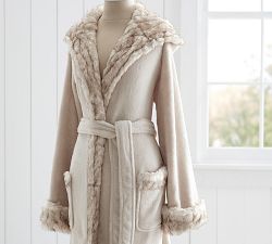 Faux Fur Robe - Ivory Tipped Gathered