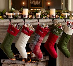 Newbury Plaid Stocking with Velvet Red Cuff