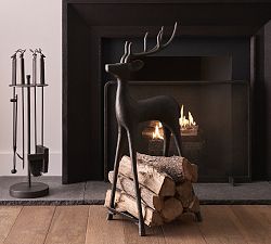 Sculpted Reindeer Fireplace Log Holder