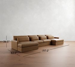 Westwood Fin Arm Deep Seat Leather Double Chaise Sectional