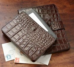 Crocodile-Embossed Leather Tablet Case