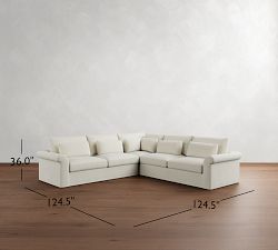 Westwood Roll Arm Deep Seat Slipcovered 3-Piece L-Shaped Sectional (125&quot;)