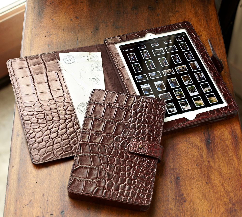 Crocodile-Embossed Leather Tablet Case