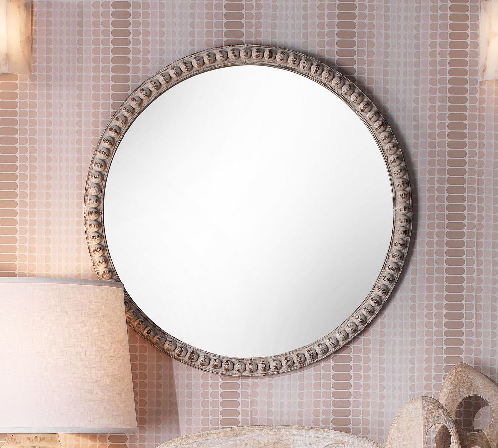 Audrey Beaded Wood Frame Round Wall Mirror