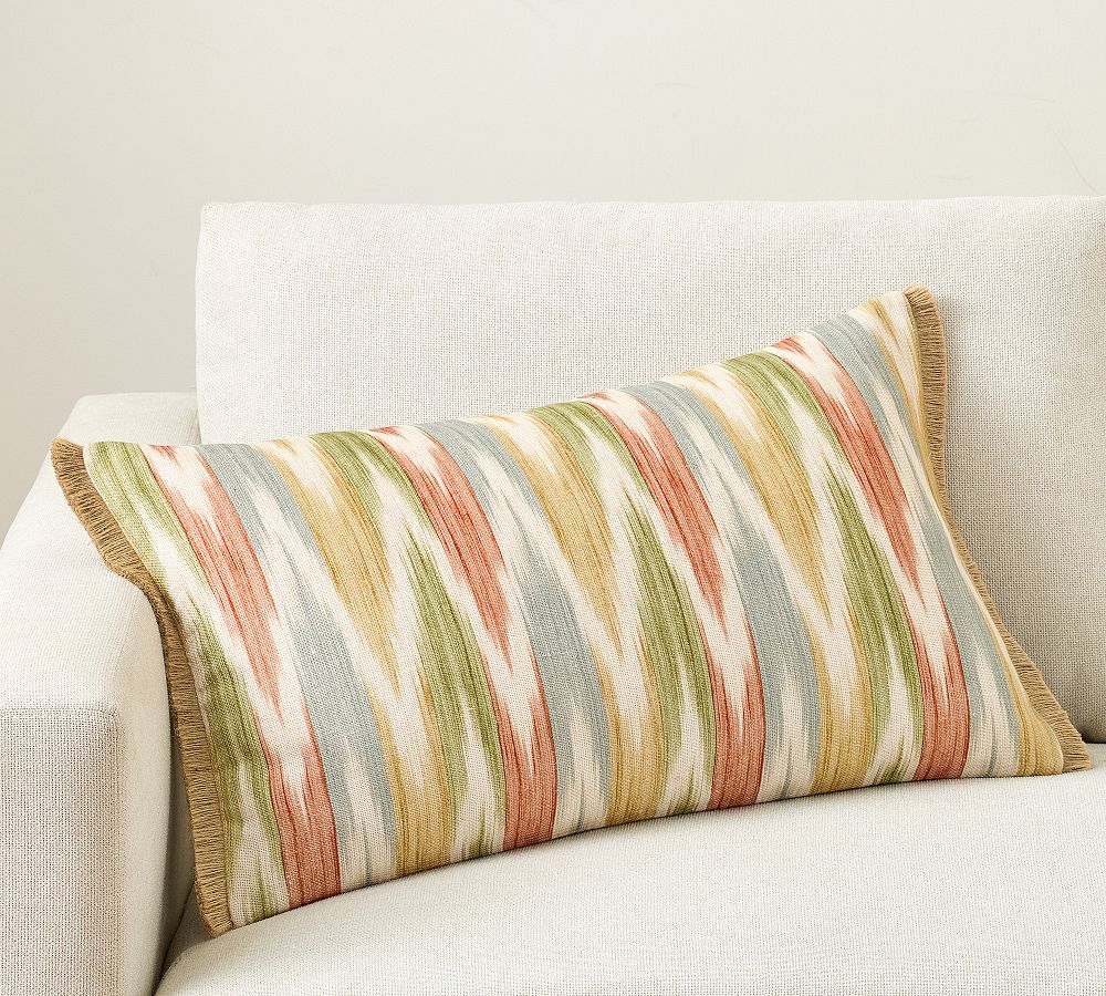 Kravet Ikat Lumbar Pillow With Fringe