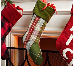 Charles Plaid Stocking with Velvet Green Cuff