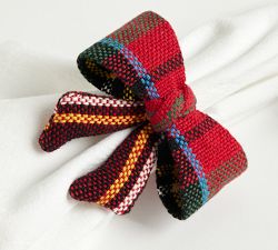 Stewart Plaid Bow Napkin Rings - Set of 4