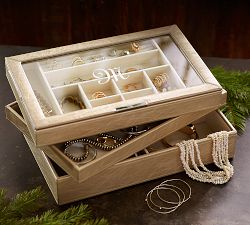 McKenna Leather Stacking Clear Top Jewelry Box